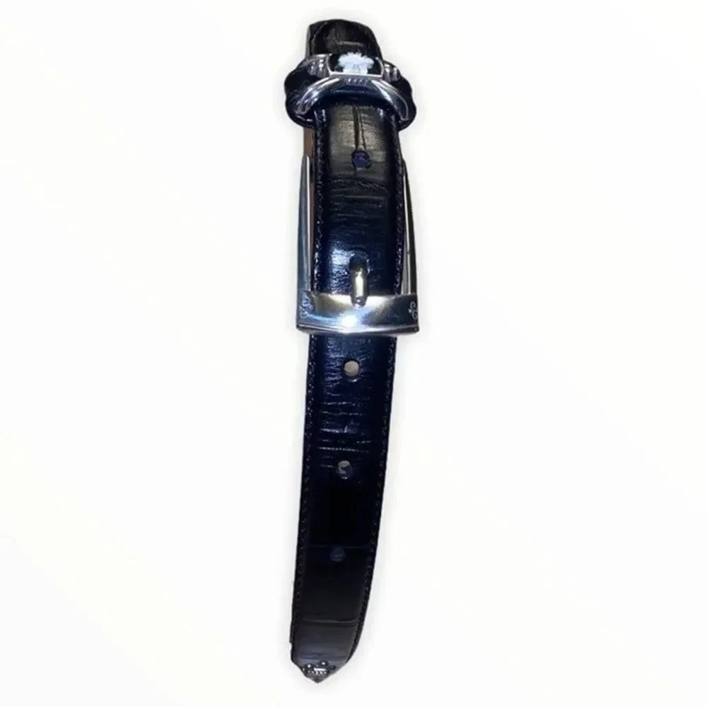 Brighton black leather belt with silver embellishments Vtg
